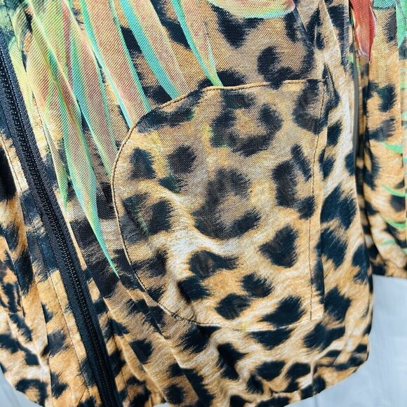 Simon Chang Floral Animal Print Over Mesh Hooded Jacket Size S Full Zip - Picture 4 of 10
